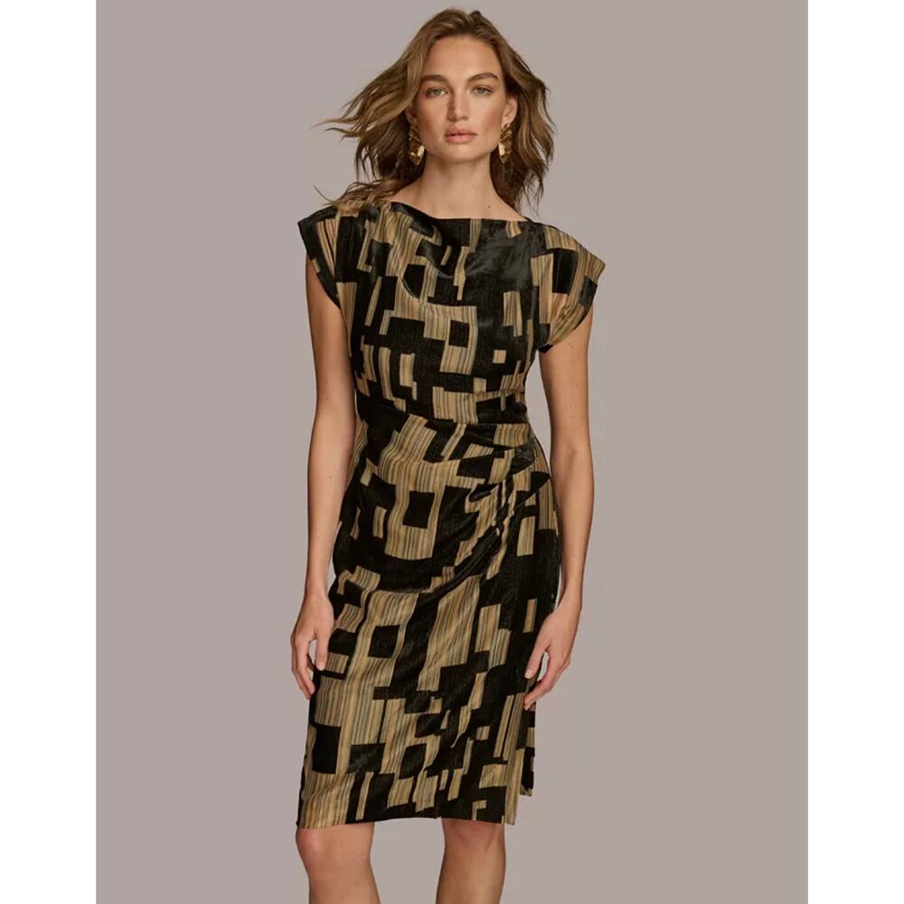 Elegant Black and Gold Geometric Sheath Dress